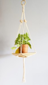 Kwietnik makrama wiszący z tacą- Naturalny 